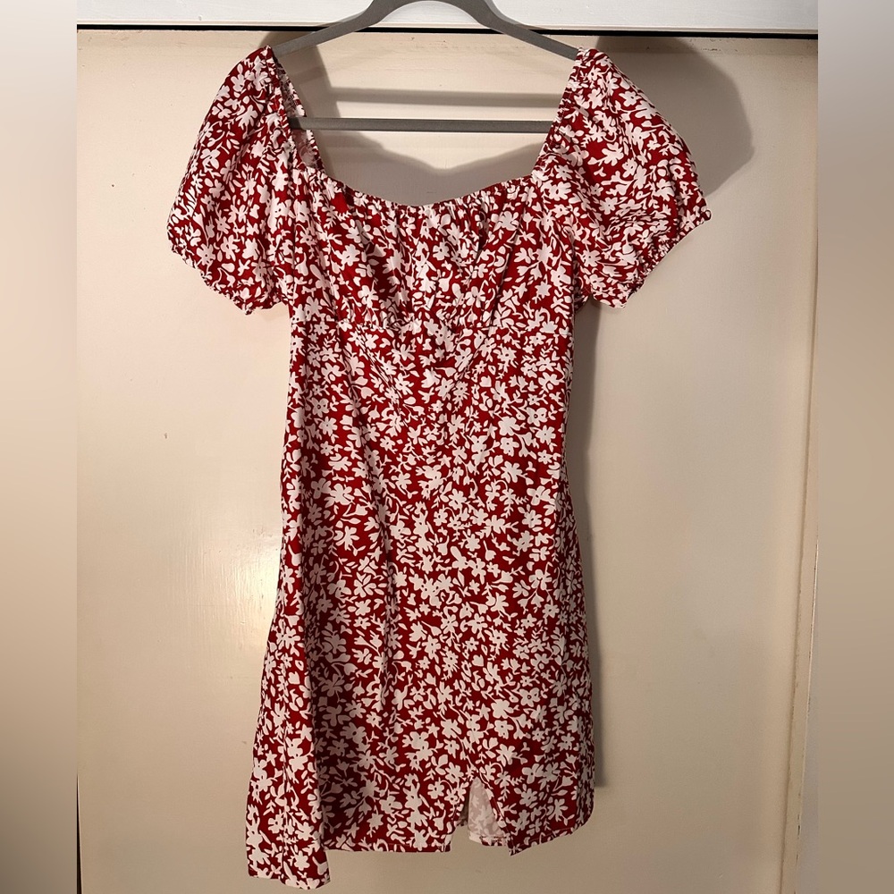 SHEIN Red and White Floral Dress